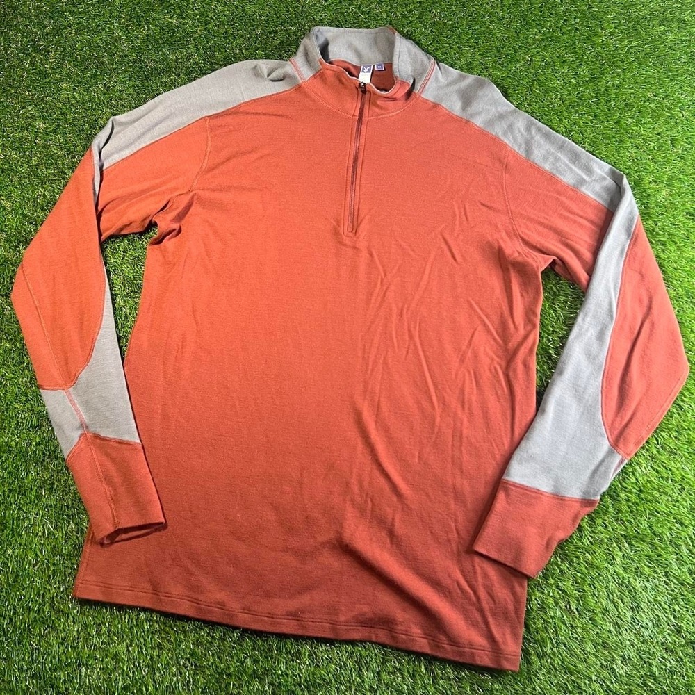 Ibex Merino Wool 1/4 Zip Pullover Sweater Rust Gray Colorblock Men's XL EUC